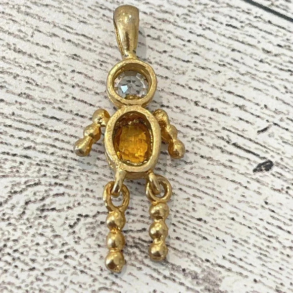 Vintage VTG Gold Tone Boy Birthstone Pendant Citrine November Stone Rhinestone - Picture 5 of 6